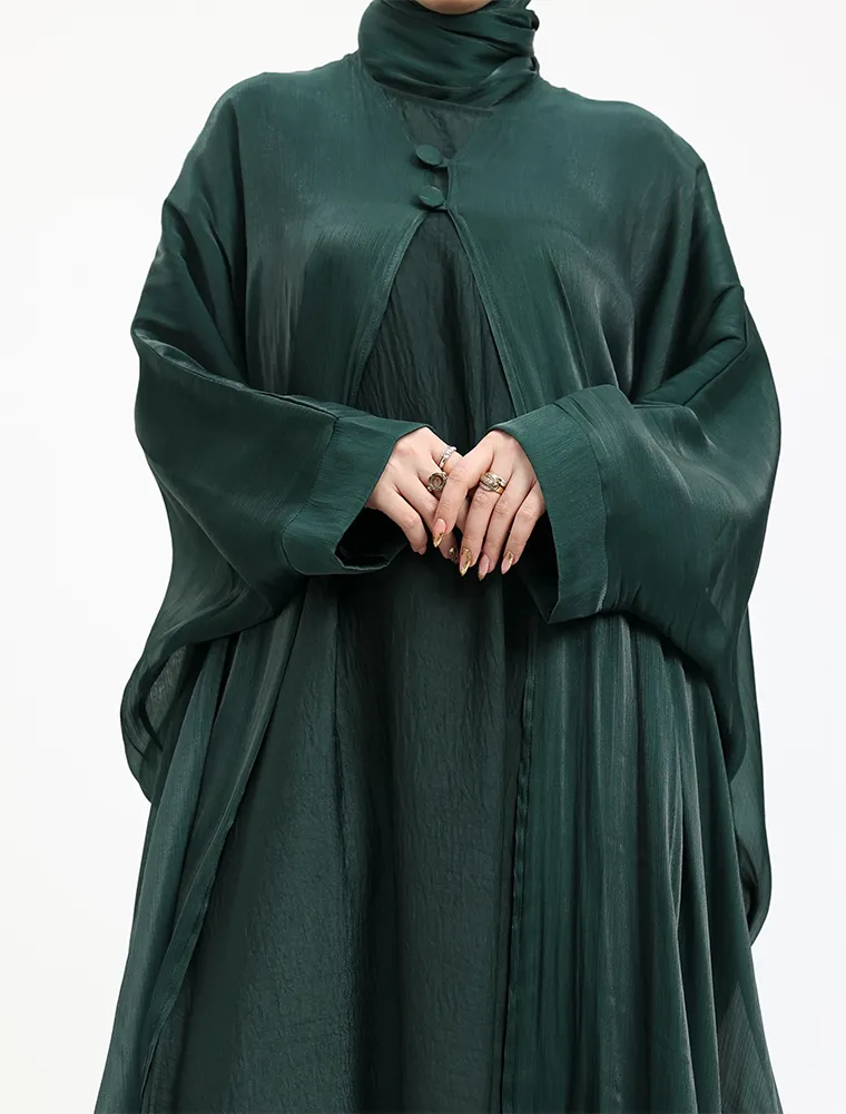 Bottle Green Organza Kimono Set